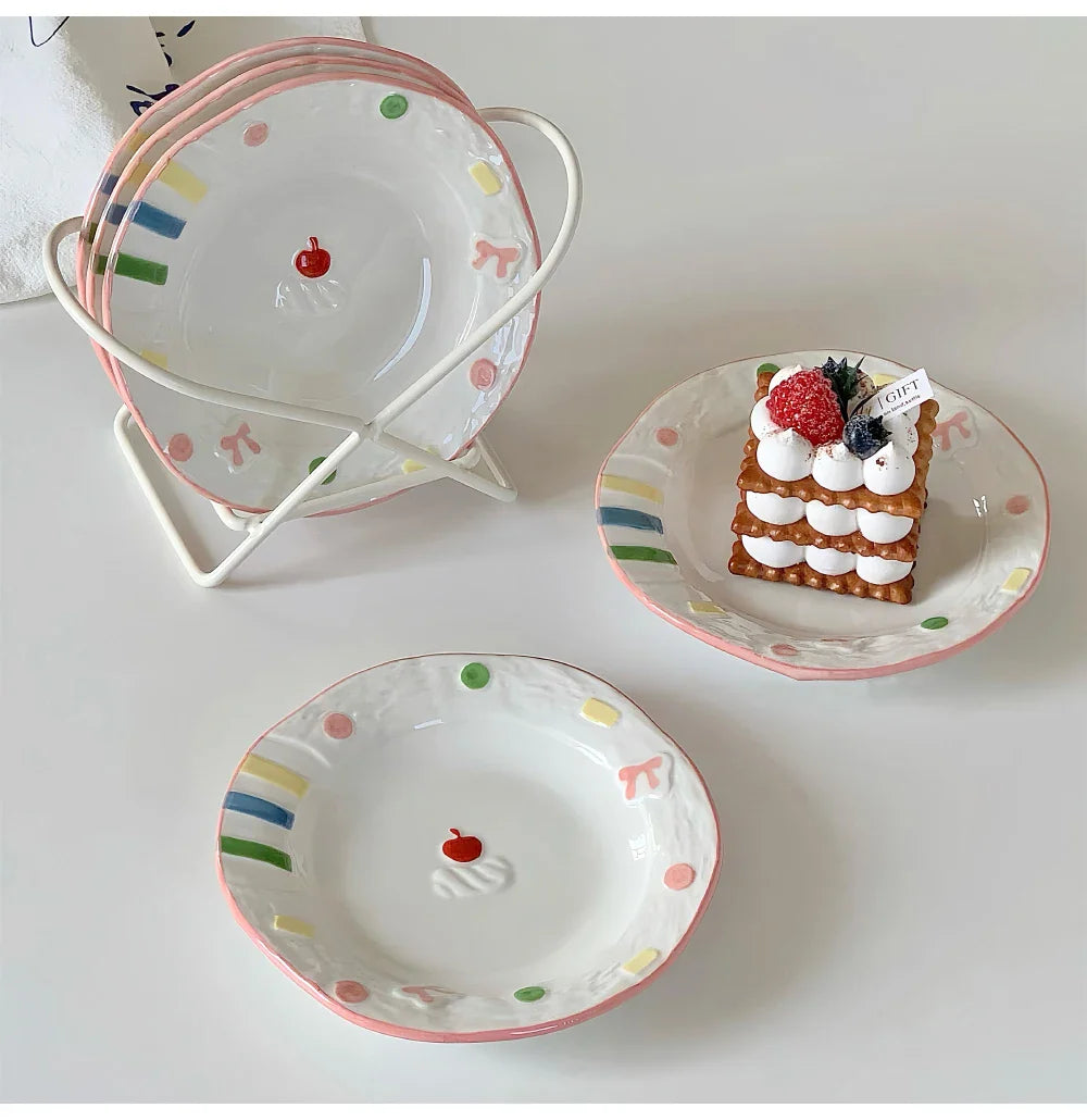 Porcelain Korean Style Cute Hand-Painted Dinnerware Cake Dessert Plates