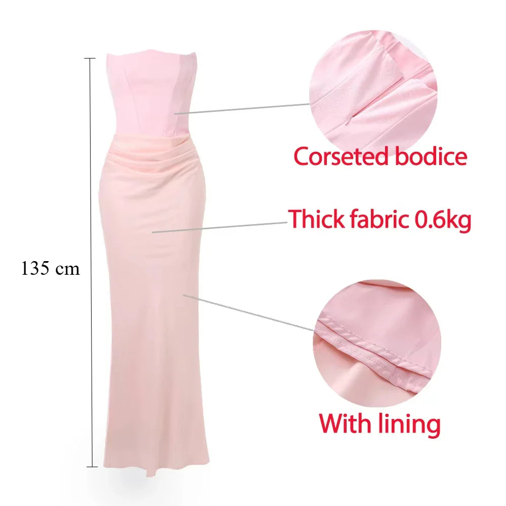 Strapless Party Sexy Satin Long Corset Elegant Maxi Gala Dress