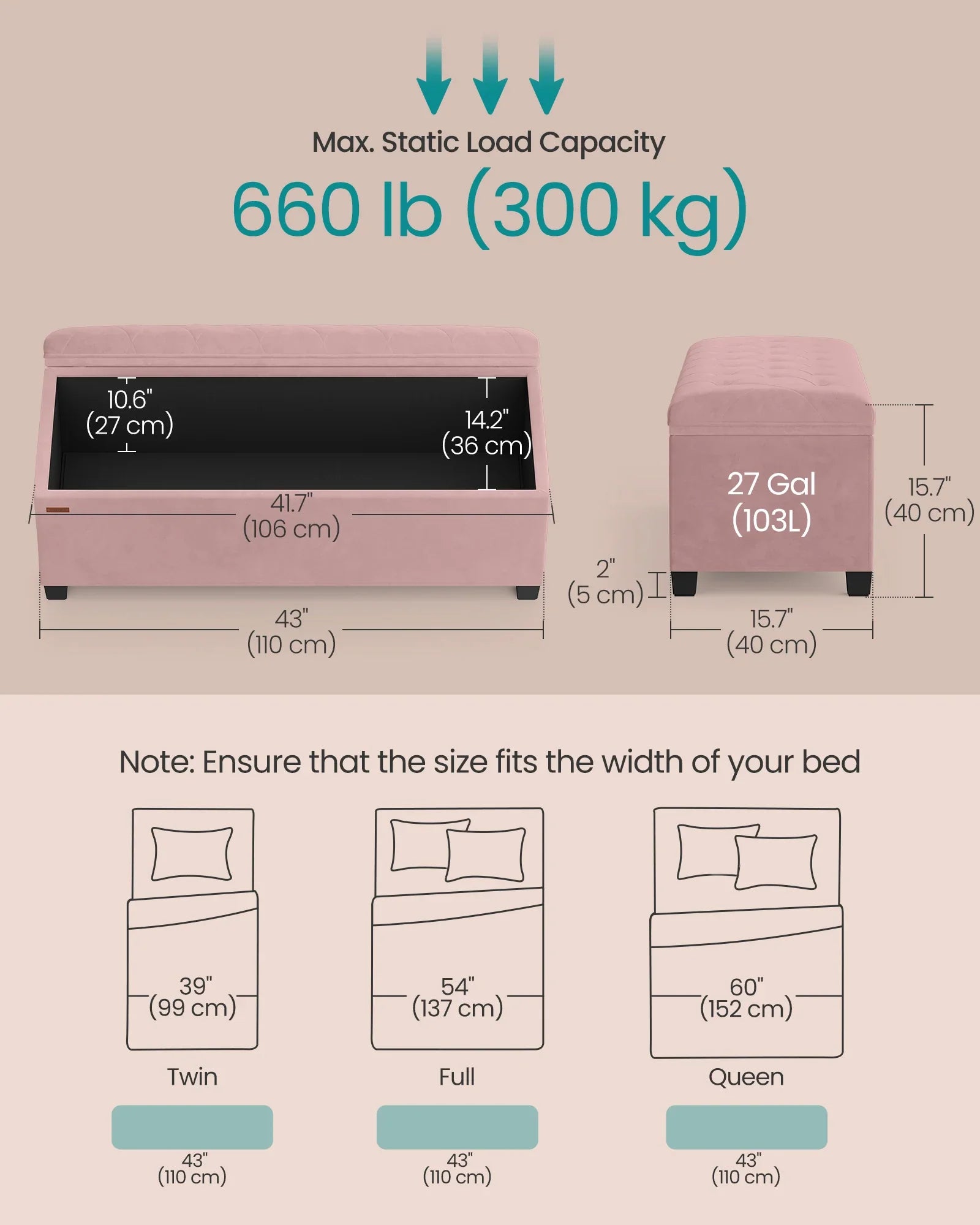 Velvet Storage Ottoman Bench, Foot Rest with Legs, 15.7 x 43 x 15.7 Inches, End of Bed Bench, Storage Chest