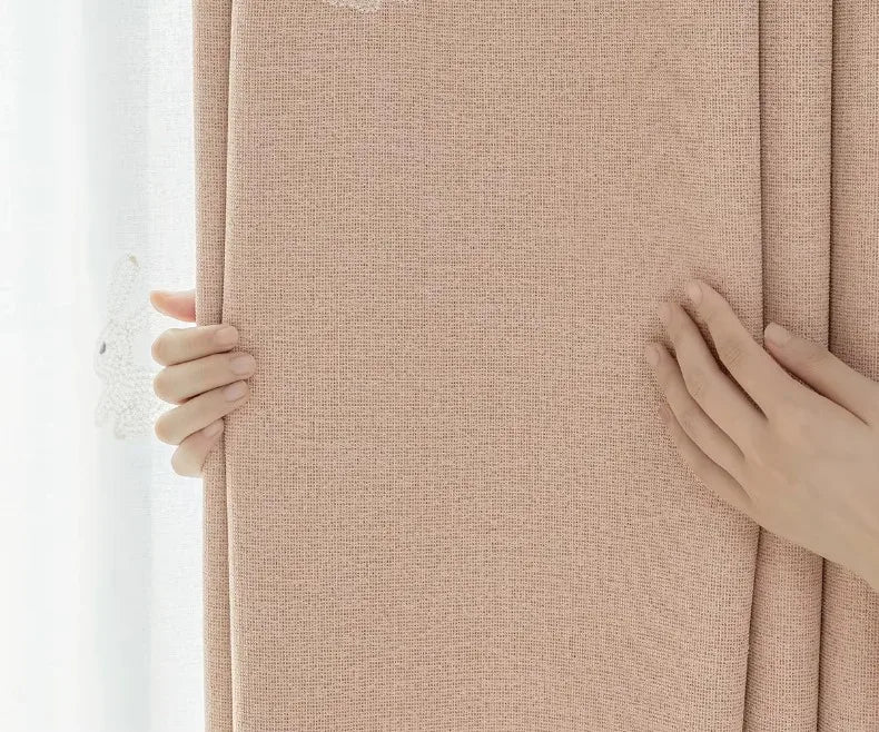 Pink Cartoon 3D Embroidered Rabbit Blackout Curtains for Living Room Bedroom Girls Room Sticky Chenille Drapes Home Decor