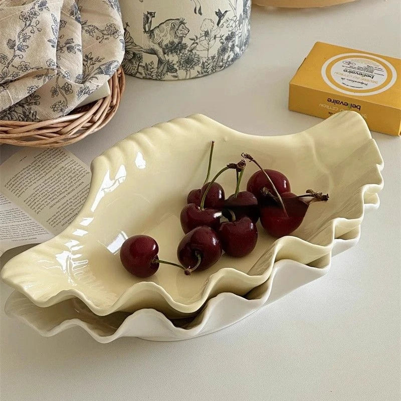 French Vintage Relief Ceramic Big Shell Shaped Dish