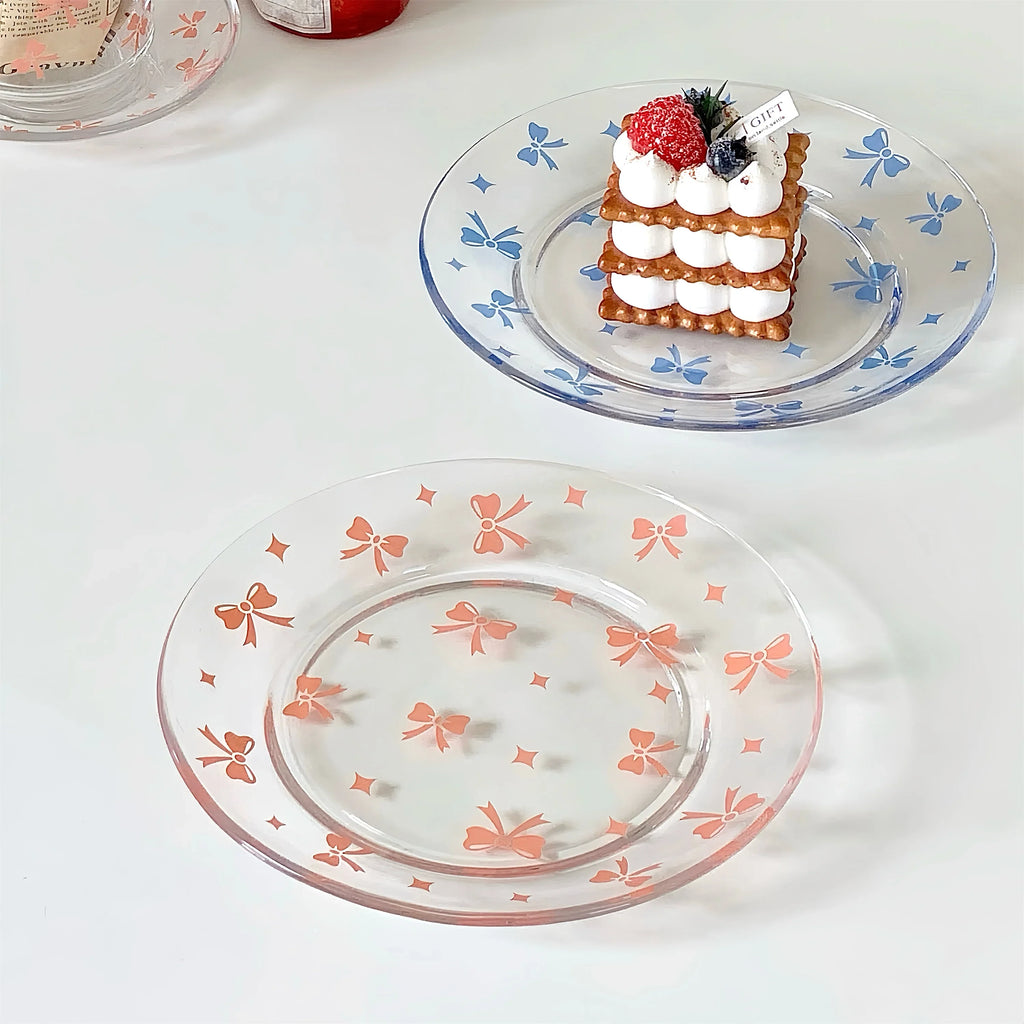 Pink and Blue Bow Glass Plate Plate