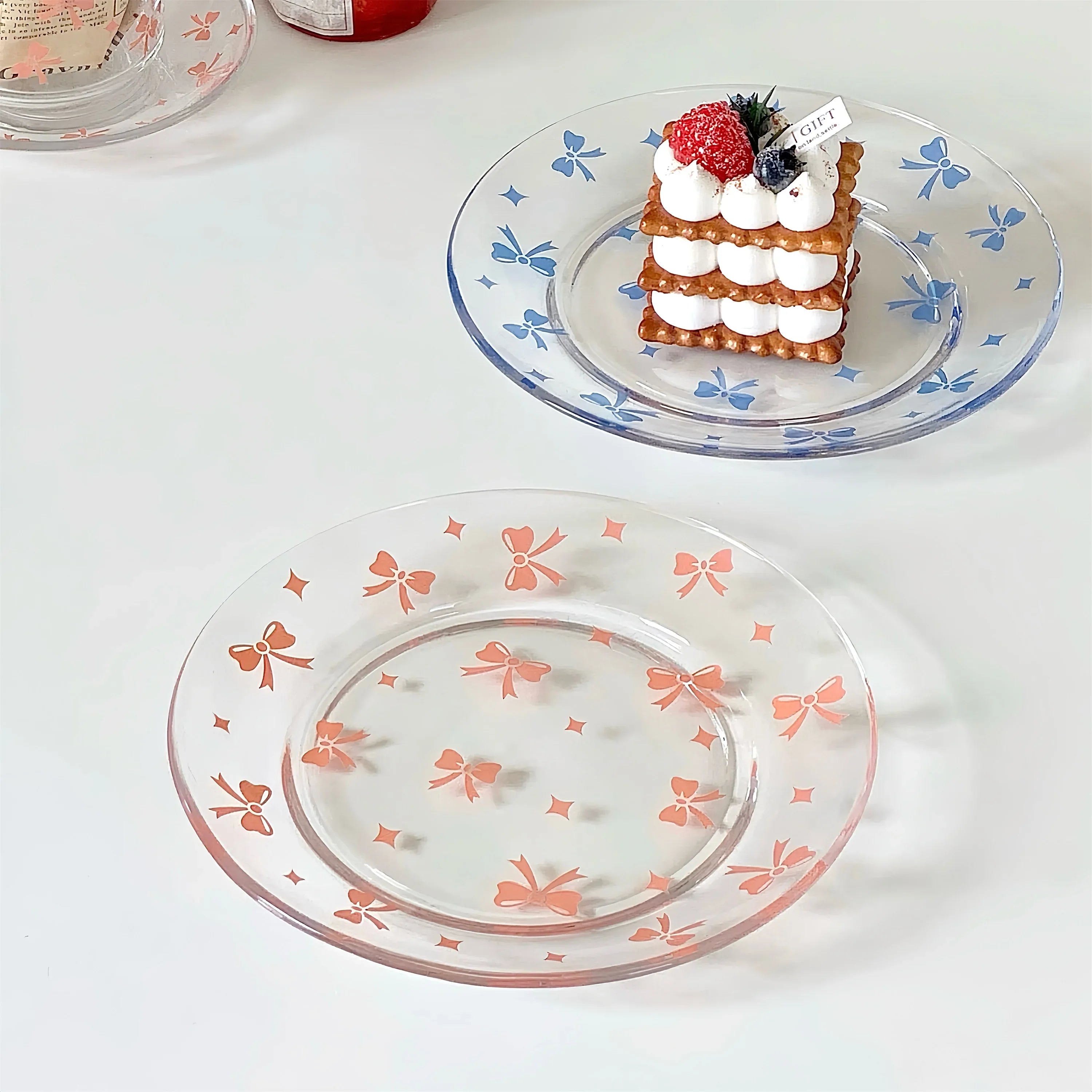 Pink and Blue Bow Glass Plate Plate