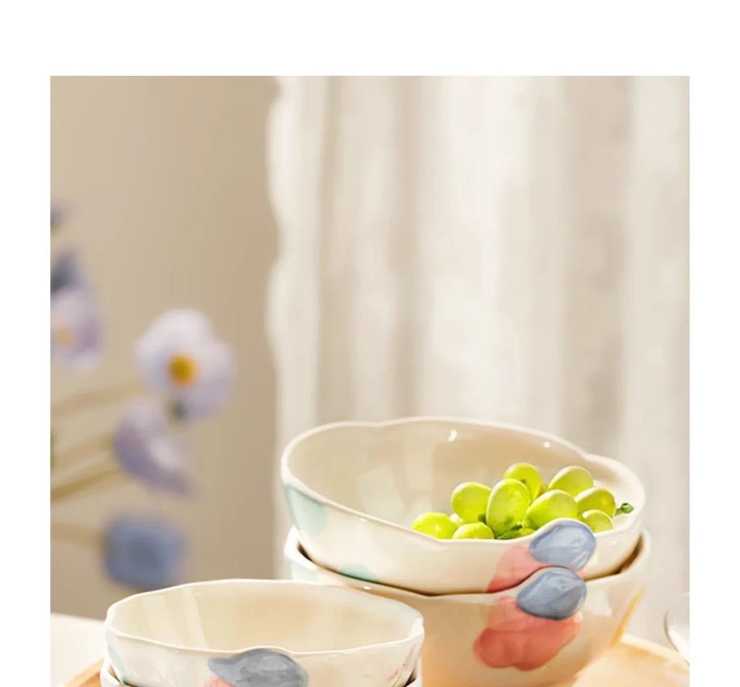 Cute Pattern Ceramic Plates Print Round Deep Tableware