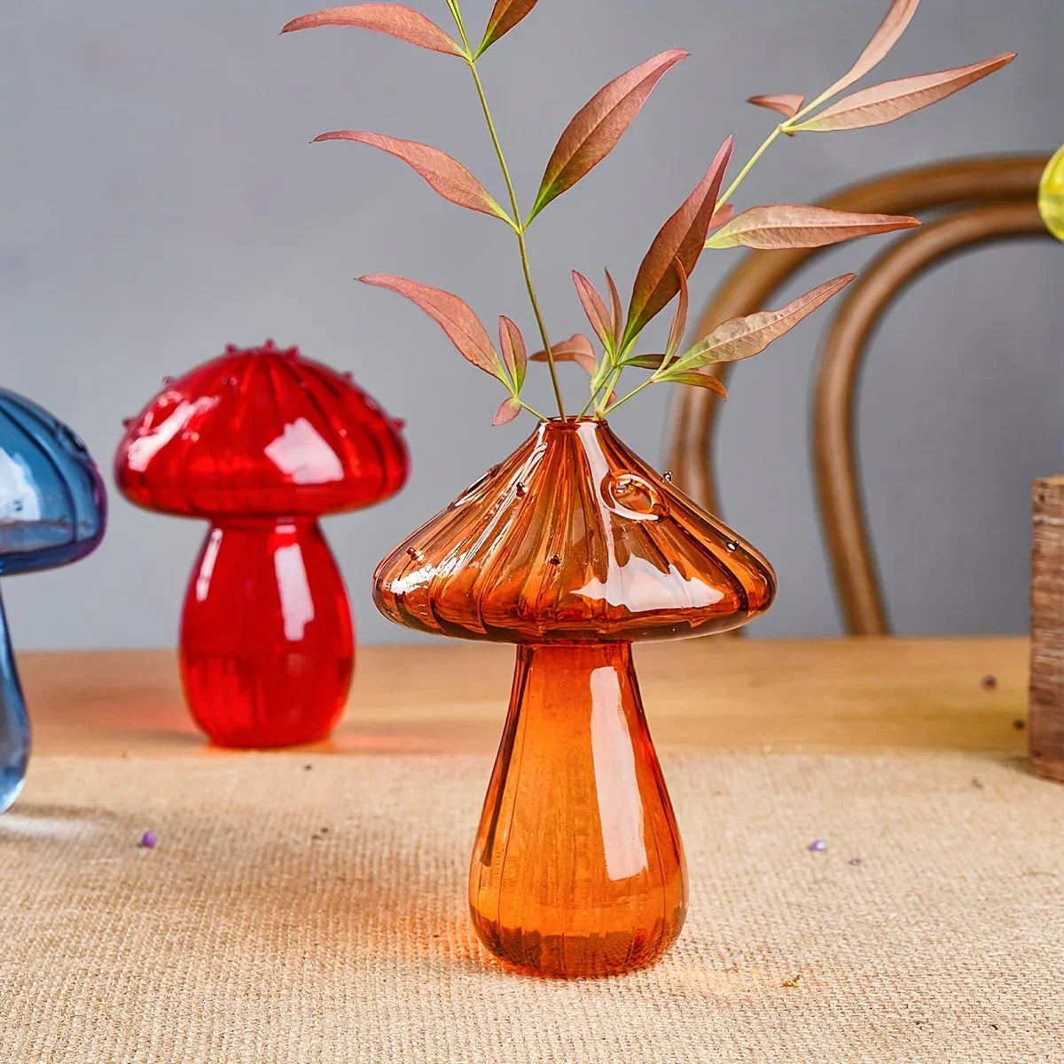 Delicate Colourful Mushroom Vase Creative Hydroponic Transparent Glass Aromatherapy Vase Living Room Dining Room Desktop Art Decoration
