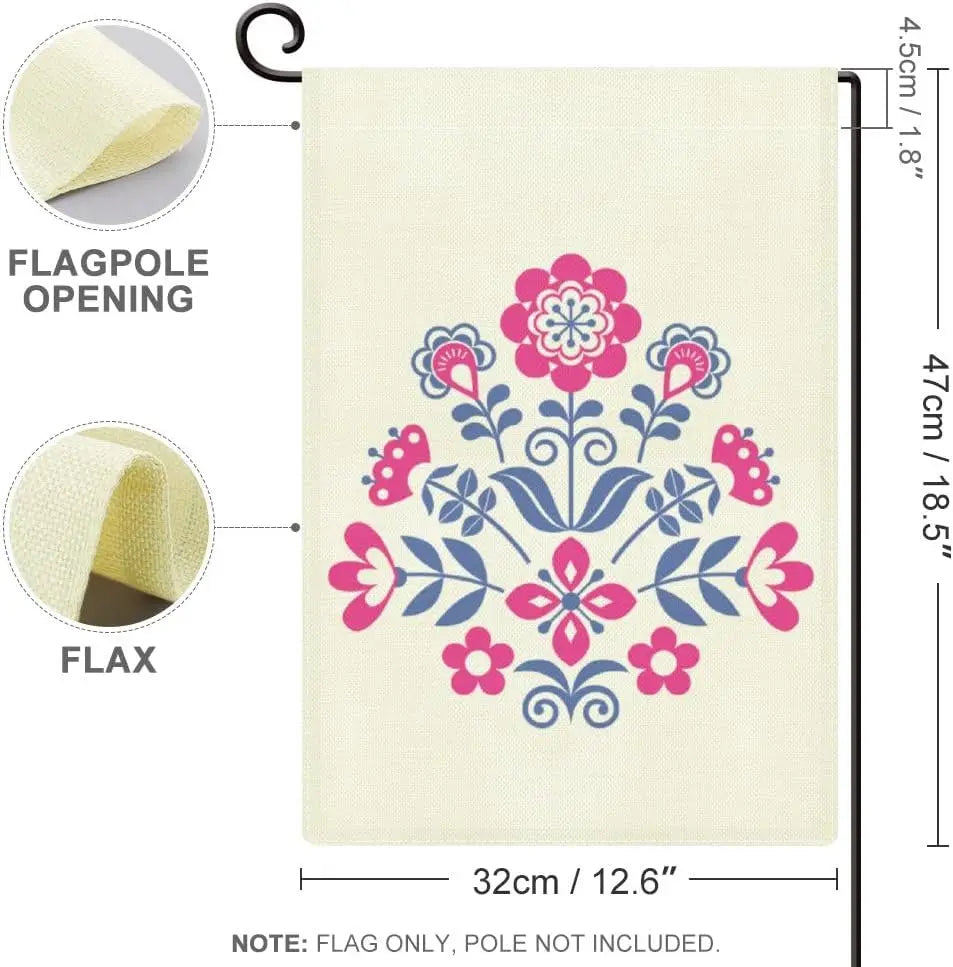 Floral Art Pink Blue Welcome Spring Summer Garden Flag 12x18 Double Sided Vertical Burlap Banner Garden