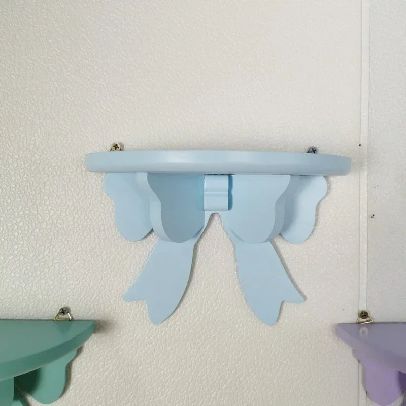 Wooden Decorative Shelves Girls' Room Organizer Holder Wall Shelf Decor Frame Bows Decoration  Wooden Storage Rack