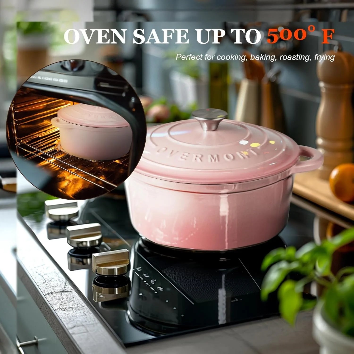 Pink Dutch Oven -7QT with Lid Pot and Cotton Pot Rack - Heavy duty Cooking Utensil
