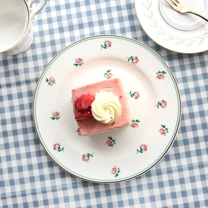 Floral Luxury Ceramic Teapot, Cup, Dessert Plate