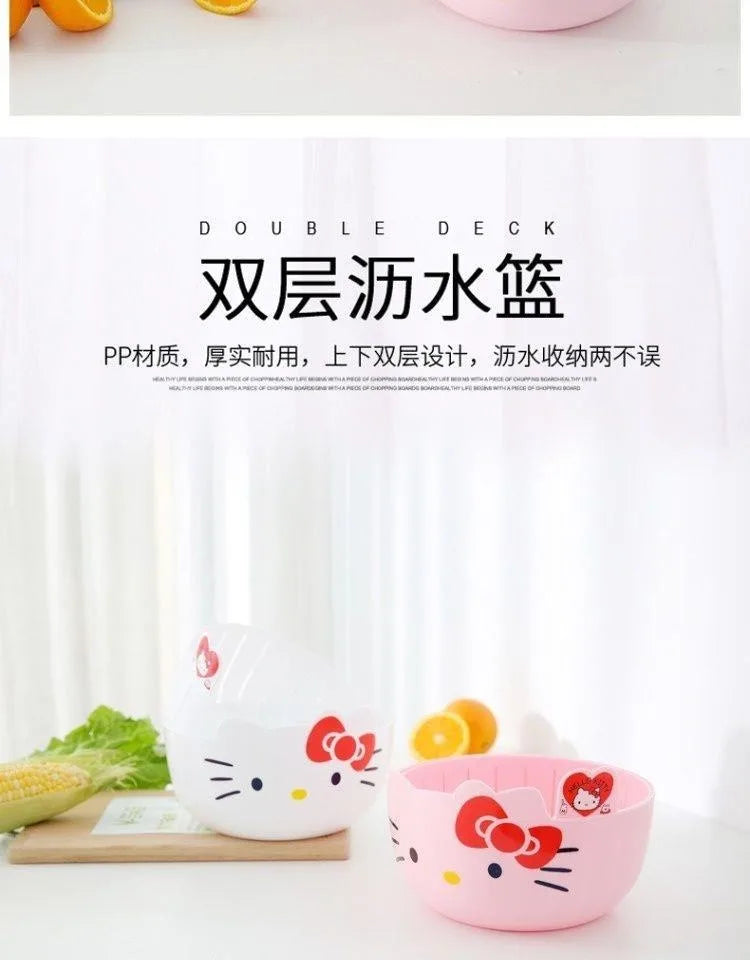 Multifunction Kitchen Fruit Plate Household Vegetable Basket New Kt Cat Water Fruit Basket Double Layer Vegetable Washing Basin