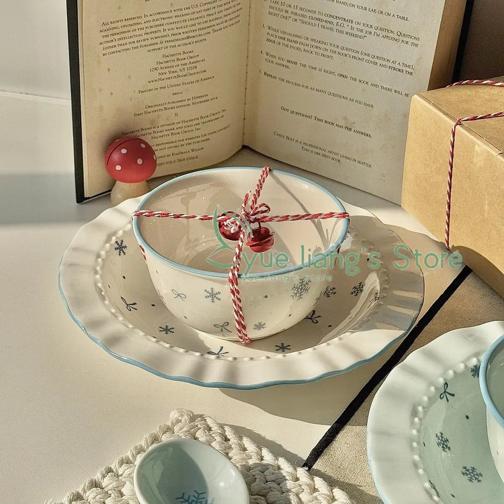 Ceramics Blue Bows Bowl & Plate Dinnerware