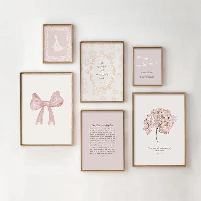 Pink Boho Bow Canvas Painting Christian Bible Scripture Art Poster Gallery Wall