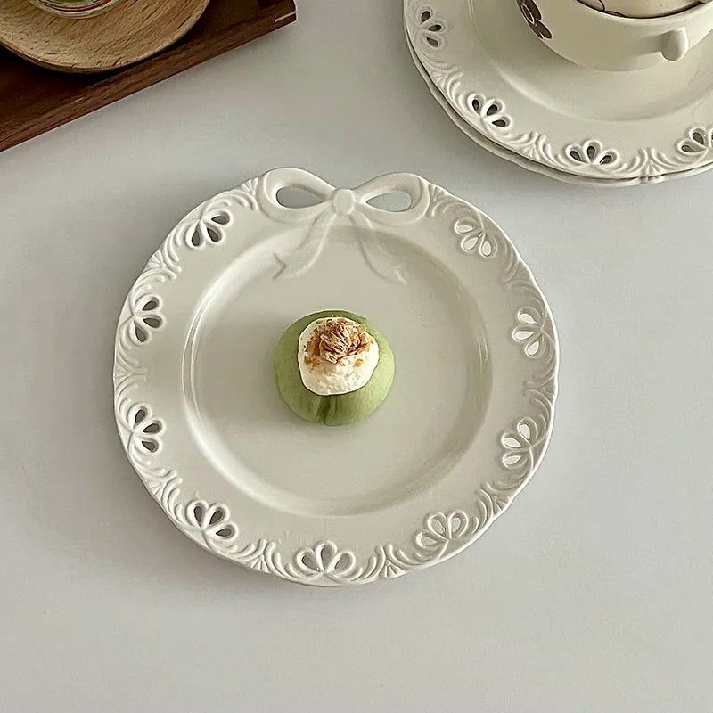 French Bow Dessert Plate Cake Western Cuisine Plate Exquisite Salad Ceramic Flat Plate