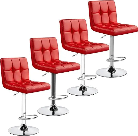 Set of 4, Adjustable PU Leather Swivel Barstools, Modern Counter Stools with Back and Footrest, Counter Height Barst