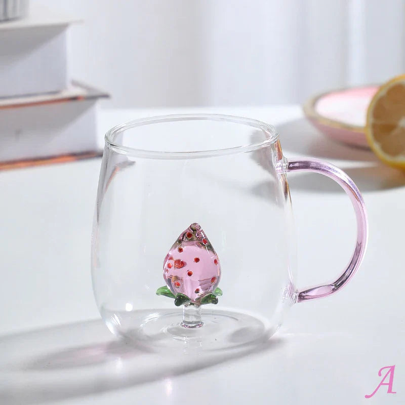 Cute Creative 3D Glass Cups Transparent Mugs With Handle