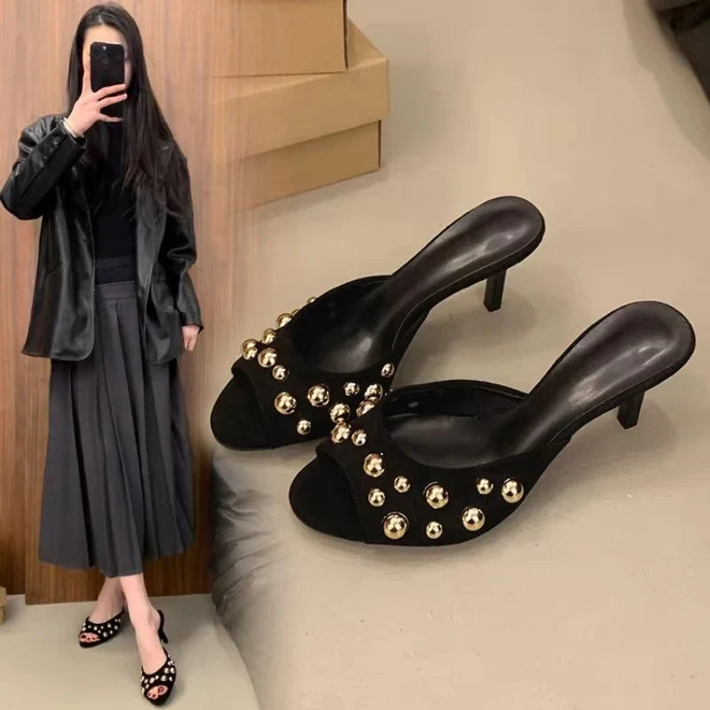 Luxury Brand Wear Elegant Versatile Women's High Heel Sandals Stiletto Slippers
