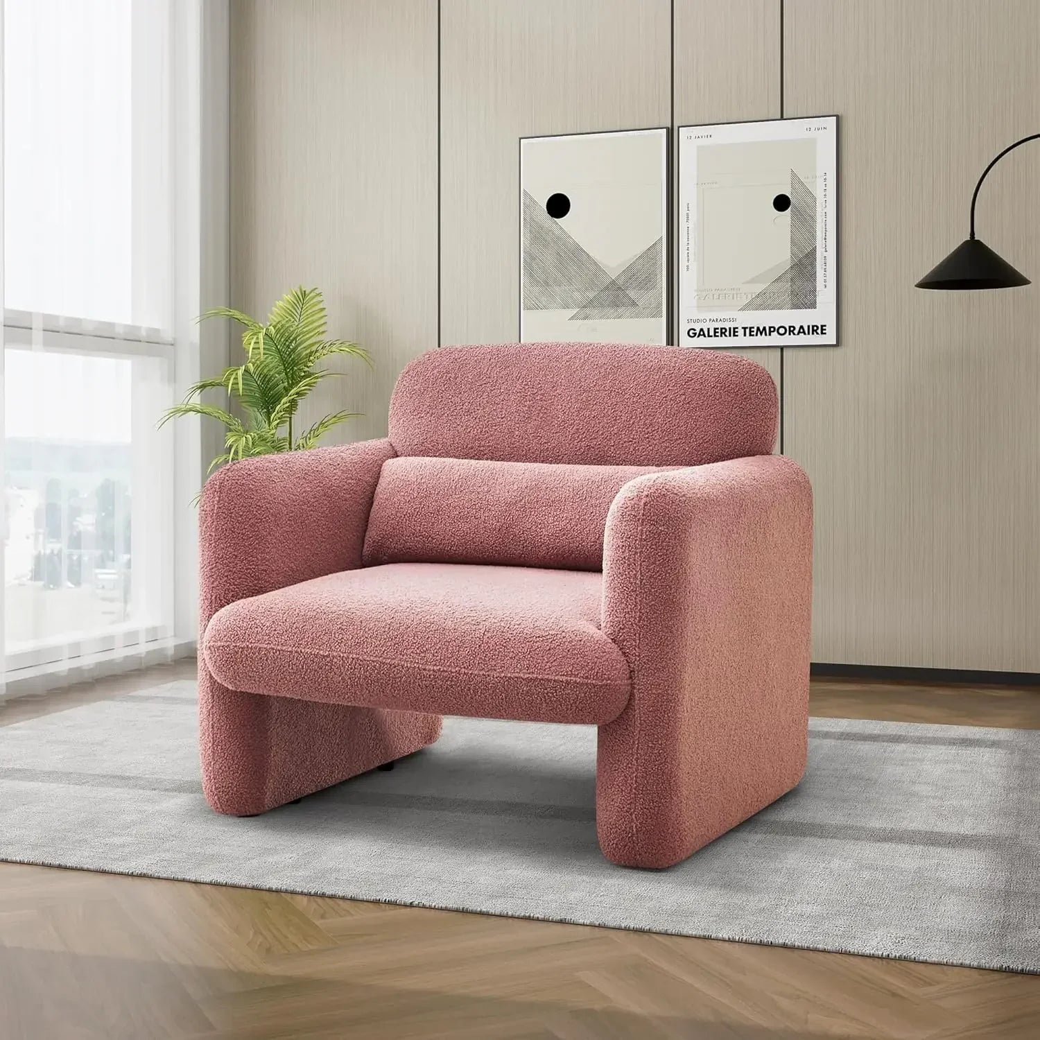 Modern Sherpa Lamb Fabric Armed Chair Comfy Upholstered Armchair Leisure Single Sofa Chair 33.86" Accent Chairs