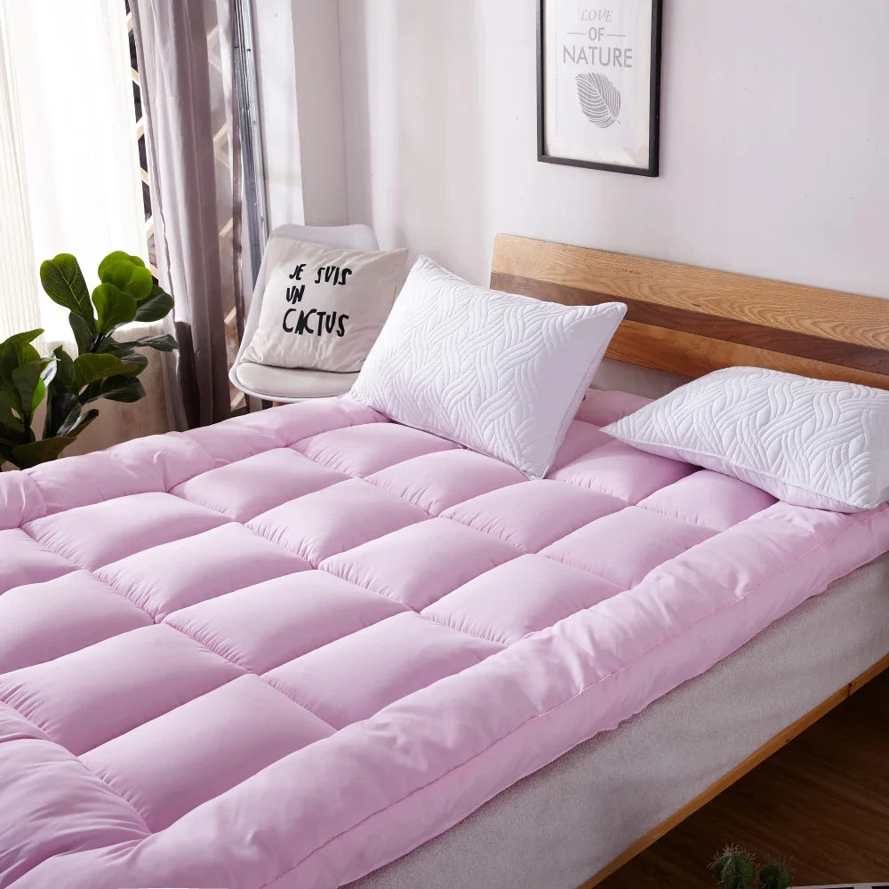 Pink Thick Fitted Mattress Cover for Back Pain, Breathable Mattress Protector, Hotel Quality Mattress Pad, Mattress Topper Washable
