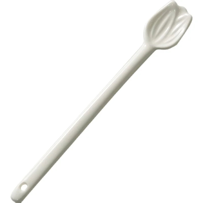 Porcelain White Tulips Mixing Stirrers Floral Shaped Sauce Spoon for Stirring Teaspoon