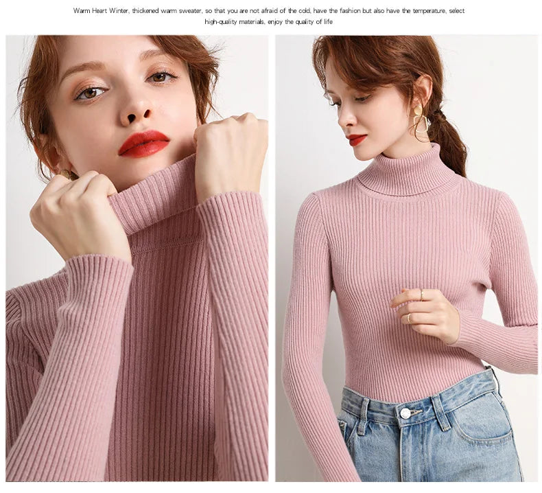 Women Fall Turtleneck Sweater Knitted Soft Pullovers Cashmere Jumpers Basic Soft Sweaters For Women Autumn Winter