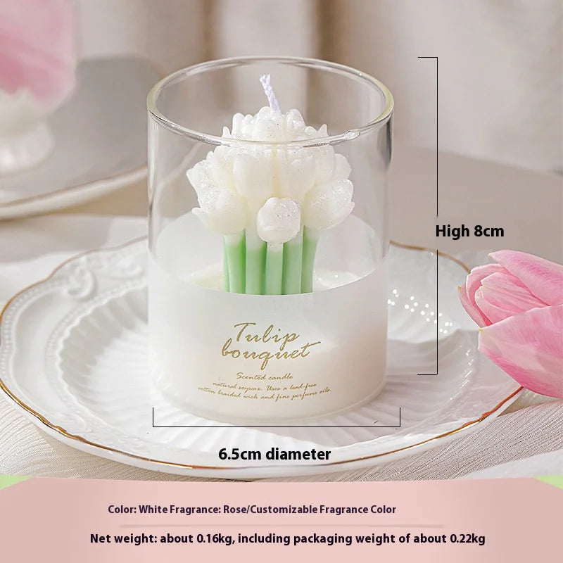 Lover's Handmade Flower Shaped Soy Wax Scented Candle Fruity Fragrance for Atmosphere & Gift Box Tulip & Fruit Pattern