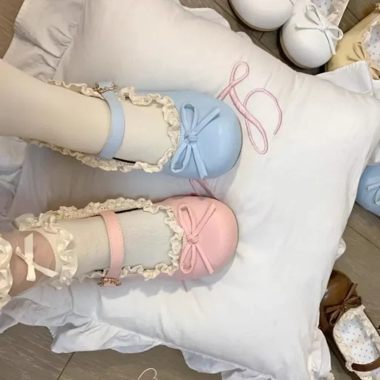 Original Lolita Flat Shoes with Butterfly Knot Soft Bottom Round Head Single Lined Women's High Heel