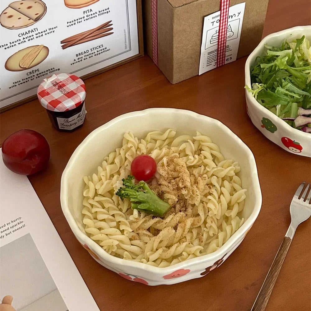 Cute Little Design Matte Hand Pressed Ceramic Deep Plate Cartoon Bowl