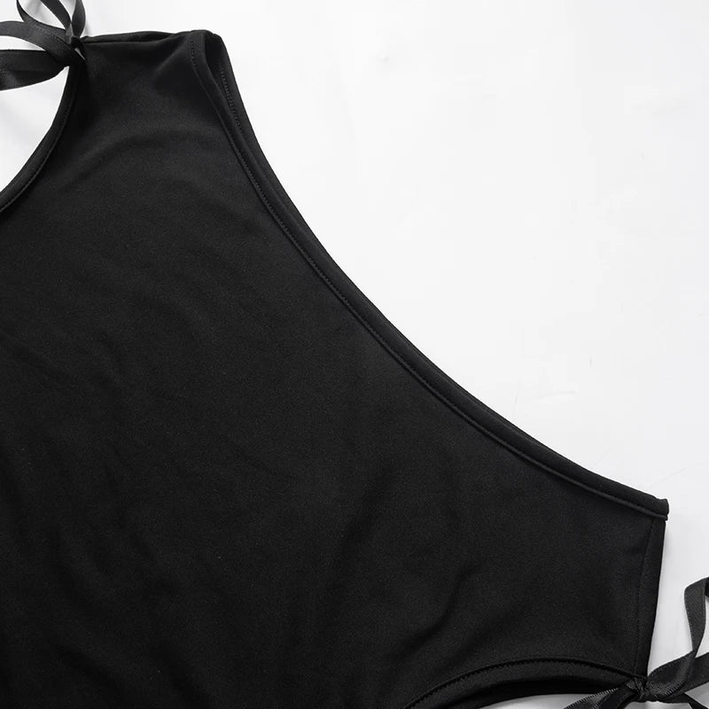 Summer Solid Color Sexy Off Shoulder Tops Lace Up Sleeveless T-Shirt Casual Slim Crop Top  Black Short Sleeve Women