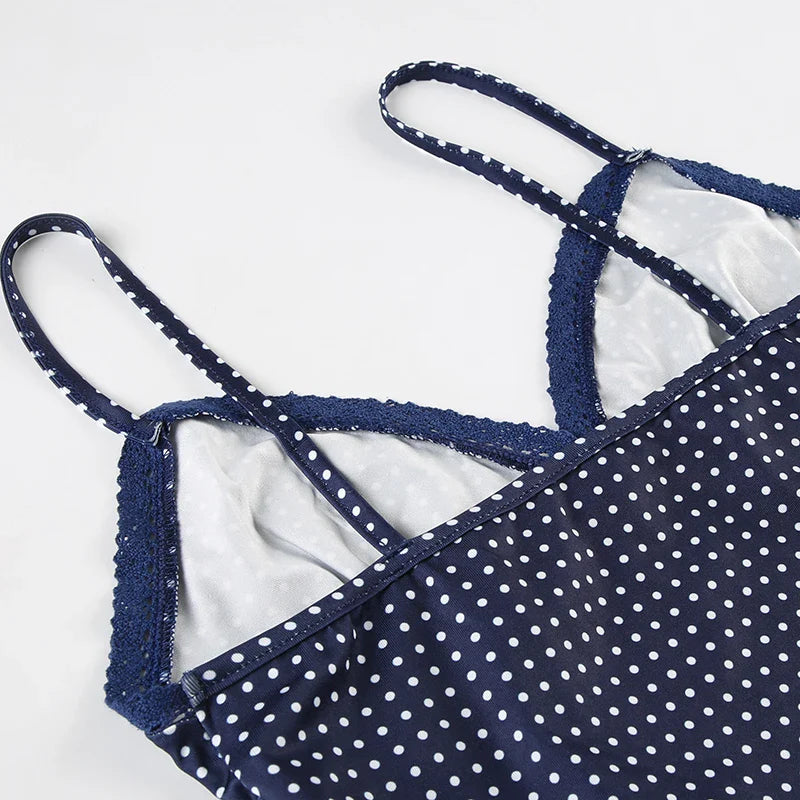 Y2K Polka Dot Crop Top Casual Lace Stitching Sleeveless Skinny Strap Tops Women Basic Camisole Streetwear Tees Aesthetic
