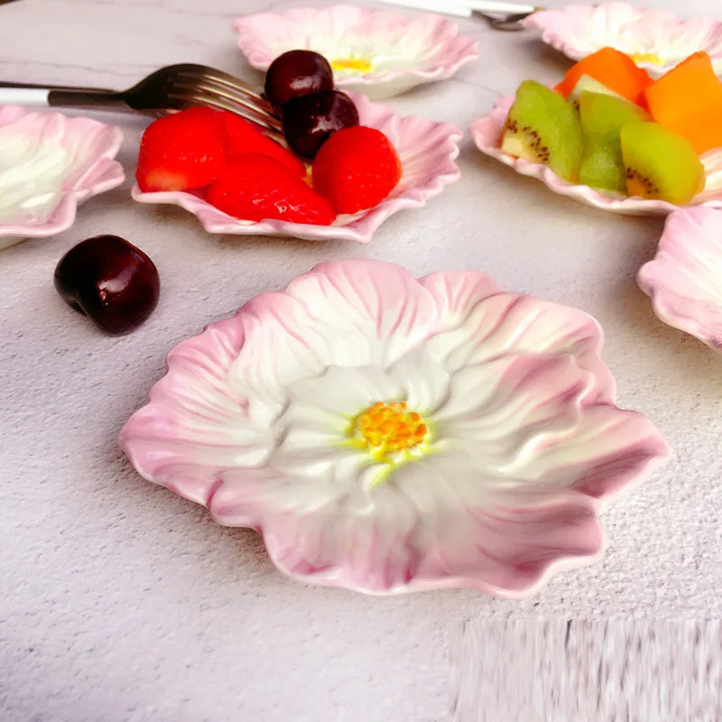 Cute Ceramic Small Dish, Painting Underglaze Color Flower Shape
