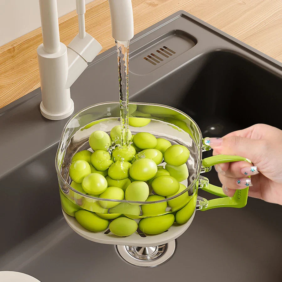 Fruit Washing Strainer Bowl 2 in 1 Kitchen Sink Drain Basket Vegetable Fruit Multifunctional With Lid Drainer Tool Bowl
