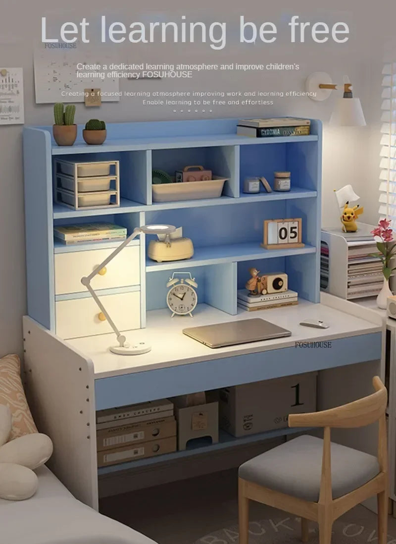 Girl Pink Bookshelf and Bookcase Integrated Study Desk with Storage Gaming Table Modern Office Furniture