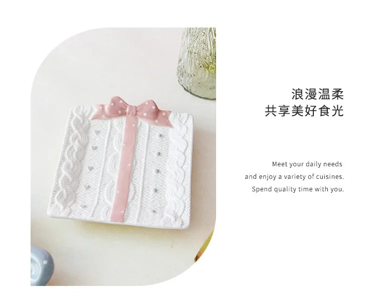 Cute Ceramic Cake Dessert Plate Creative Bow Tableware