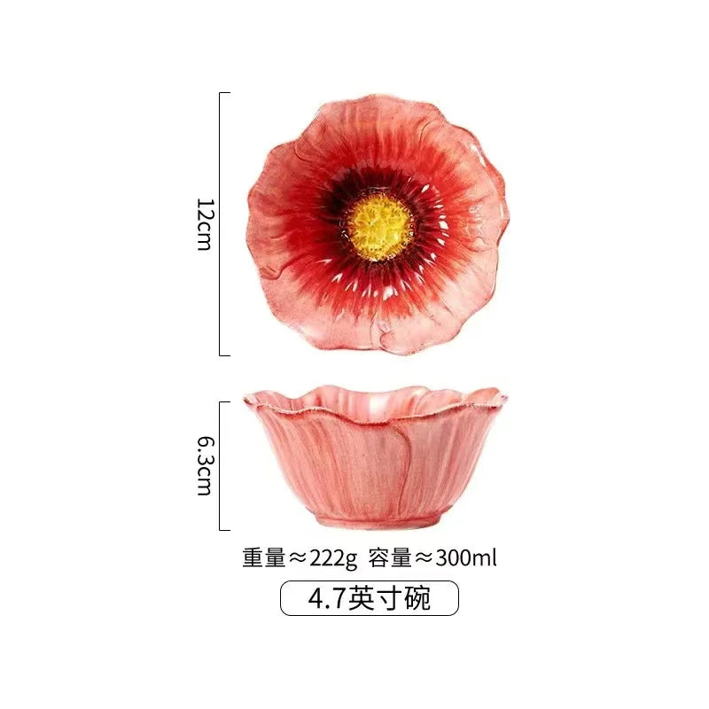 Ceramic Flower Serving Plate Cake Dessert Plate Flower Ceramic Bowl Tableware Set Dining Table