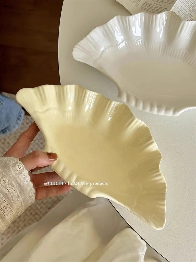 French Vintage Relief Ceramic Big Shell Shaped Dish