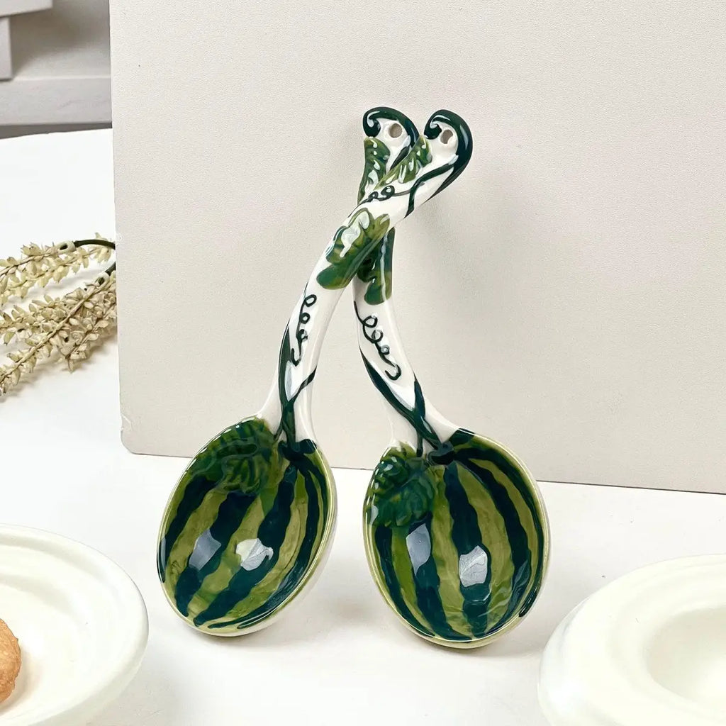 Strawberry Ceramic Spoon, Watermelon Panda Underglaze Household Cute Long Handle Children Eat Dessert Spoons Tableware