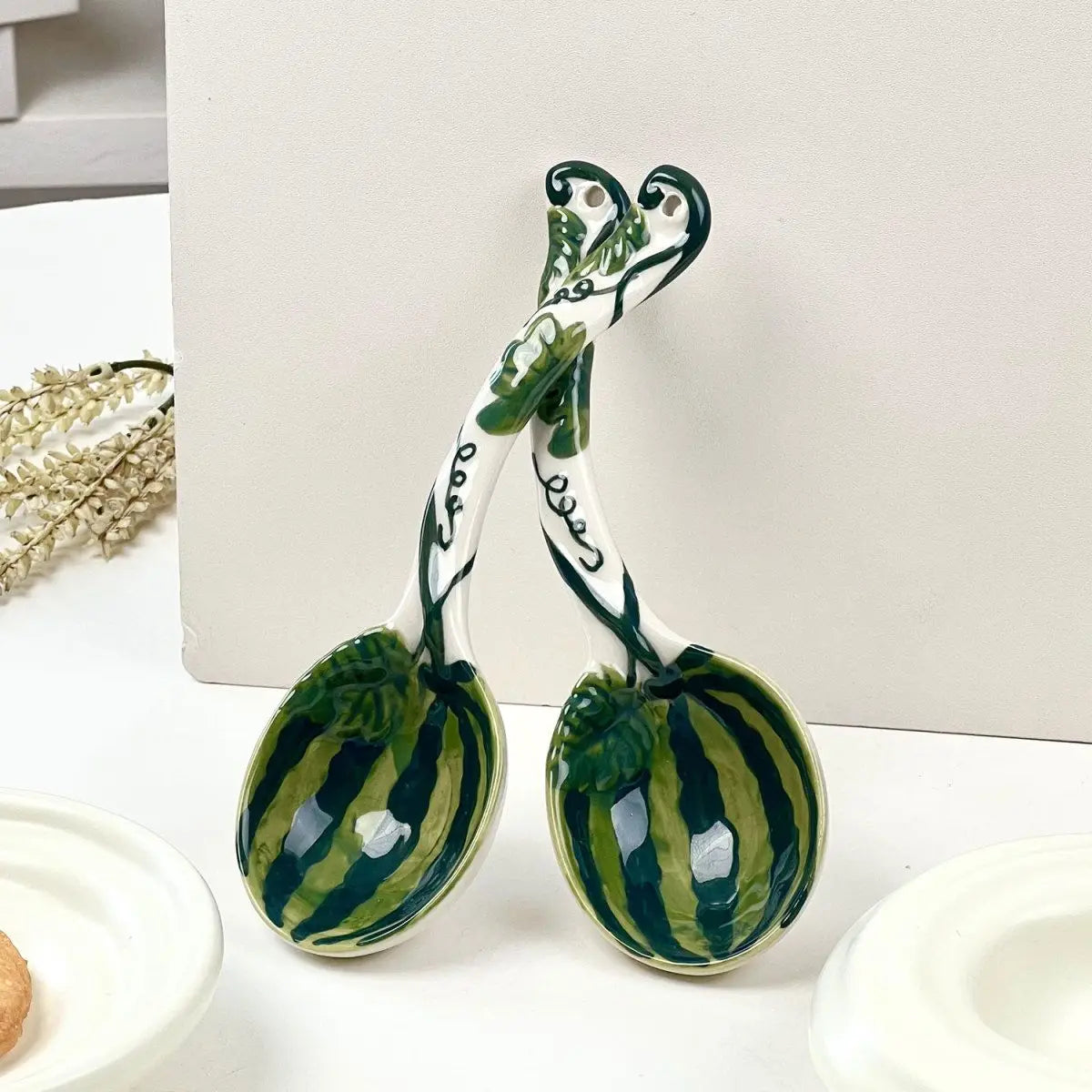 Strawberry Ceramic Spoon, Watermelon Panda Underglaze Household Cute Long Handle Children Eat Dessert Spoons Tableware