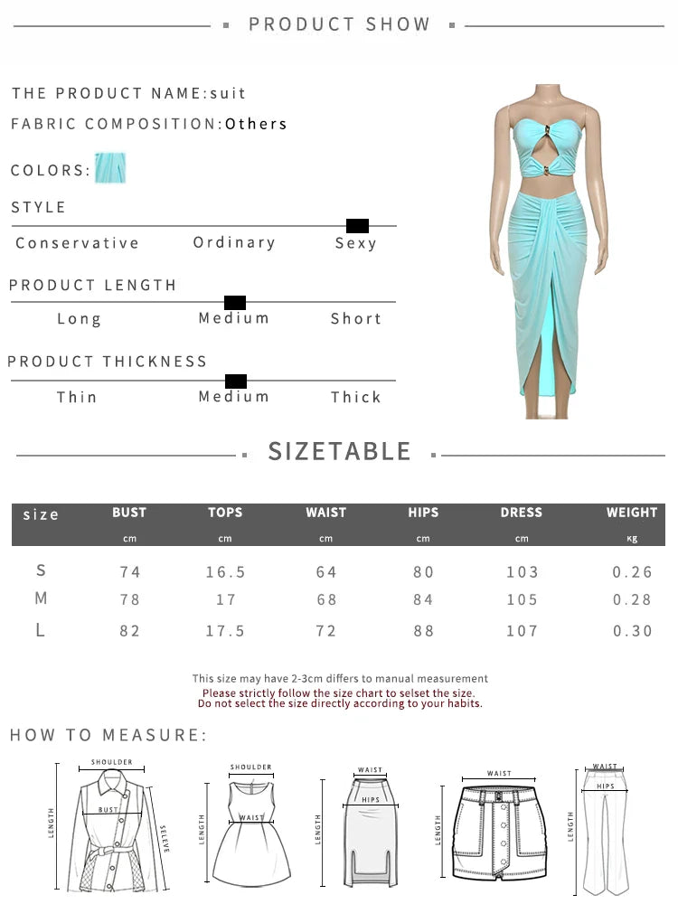 Sexy Women 2 Piece Set Coquette Hot Hollow Pleated Mini Tanks+Cross Maxi Skirts