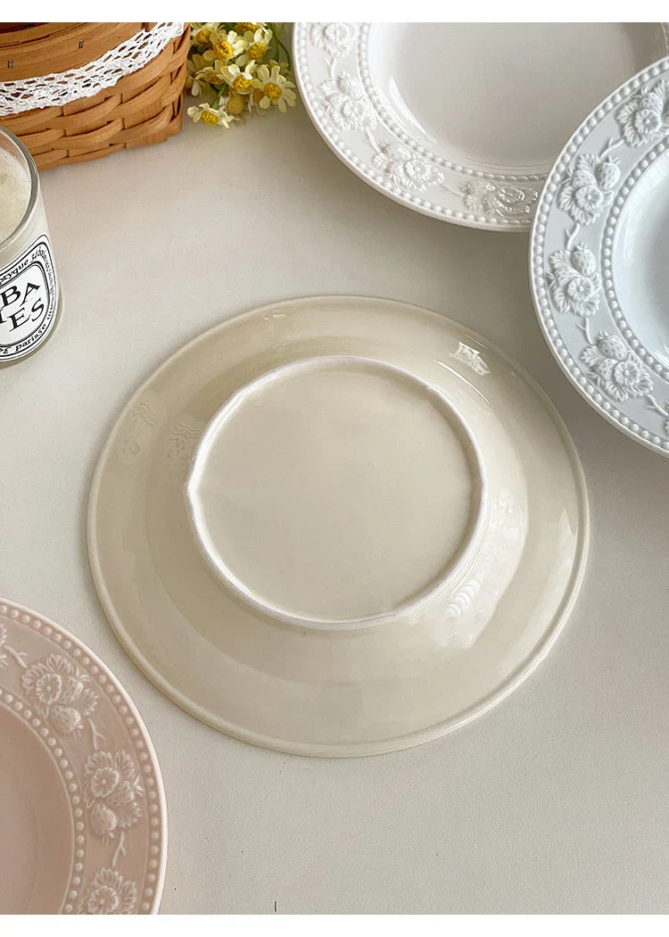 Round Porcelain Dinnerware Dessert Cake Afternoon Tea Fruit Plates