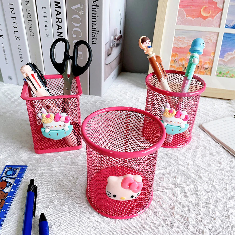 Sanrio Series Cute Hello Kitty Fashion Pen Holder Desktop Decorations Anime Fans Girl Creative Round Pen Holder