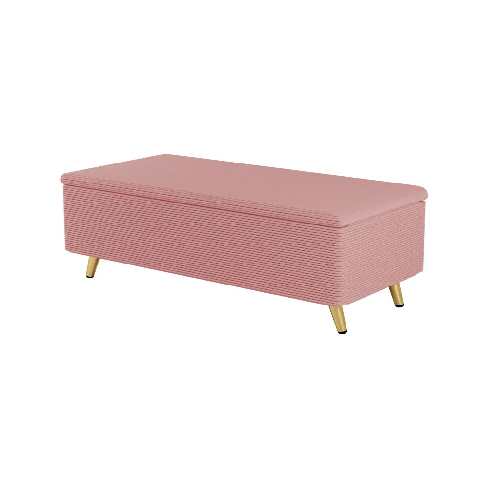 Pink 2 Pieces Bedroom Sets Queen Size Upholstered Bed Frame, Modern Corduroy Storage Ottoman