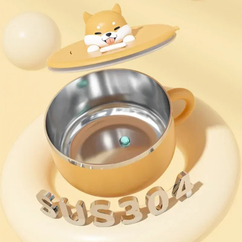 Ramen Bowl with Lid Cute Shiba Inu Stainless Steel Instant Noodle Cooker with Water Filter Cover Kitchen Accessories 1200ml
