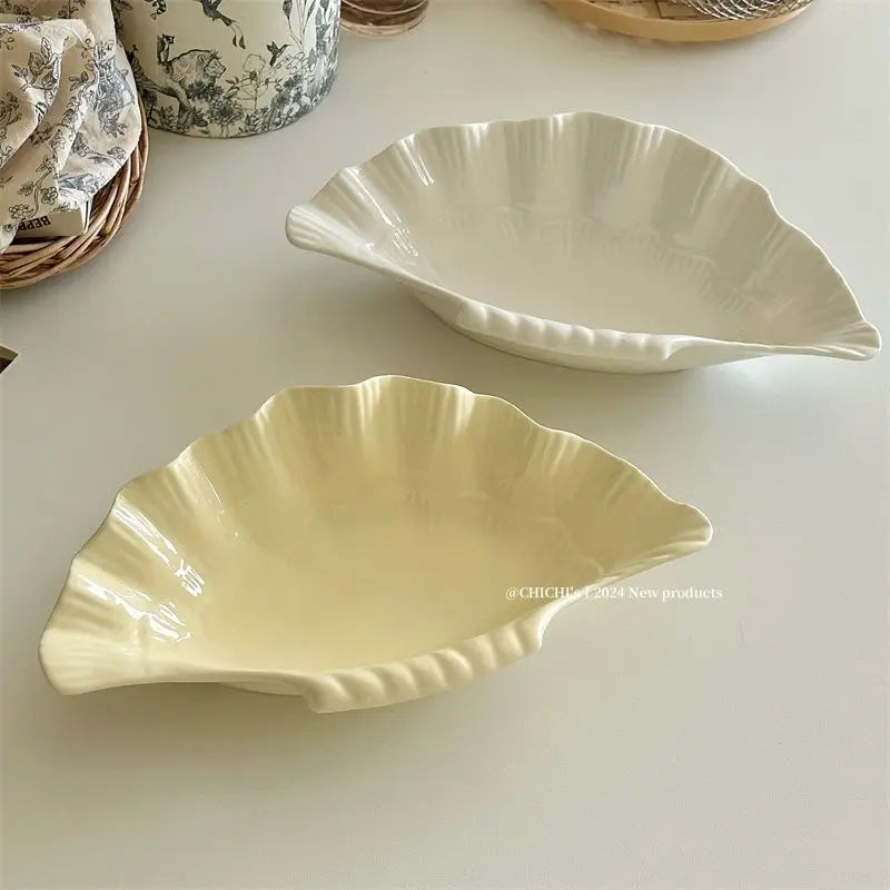 French Vintage Relief Ceramic Big Shell Shaped Dish