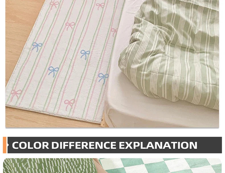 Floor Mat Runner Rugs Striped Bow Carpet Soft Fluffy Long Foot Mats Cute Sweet Home Decoration Carpets