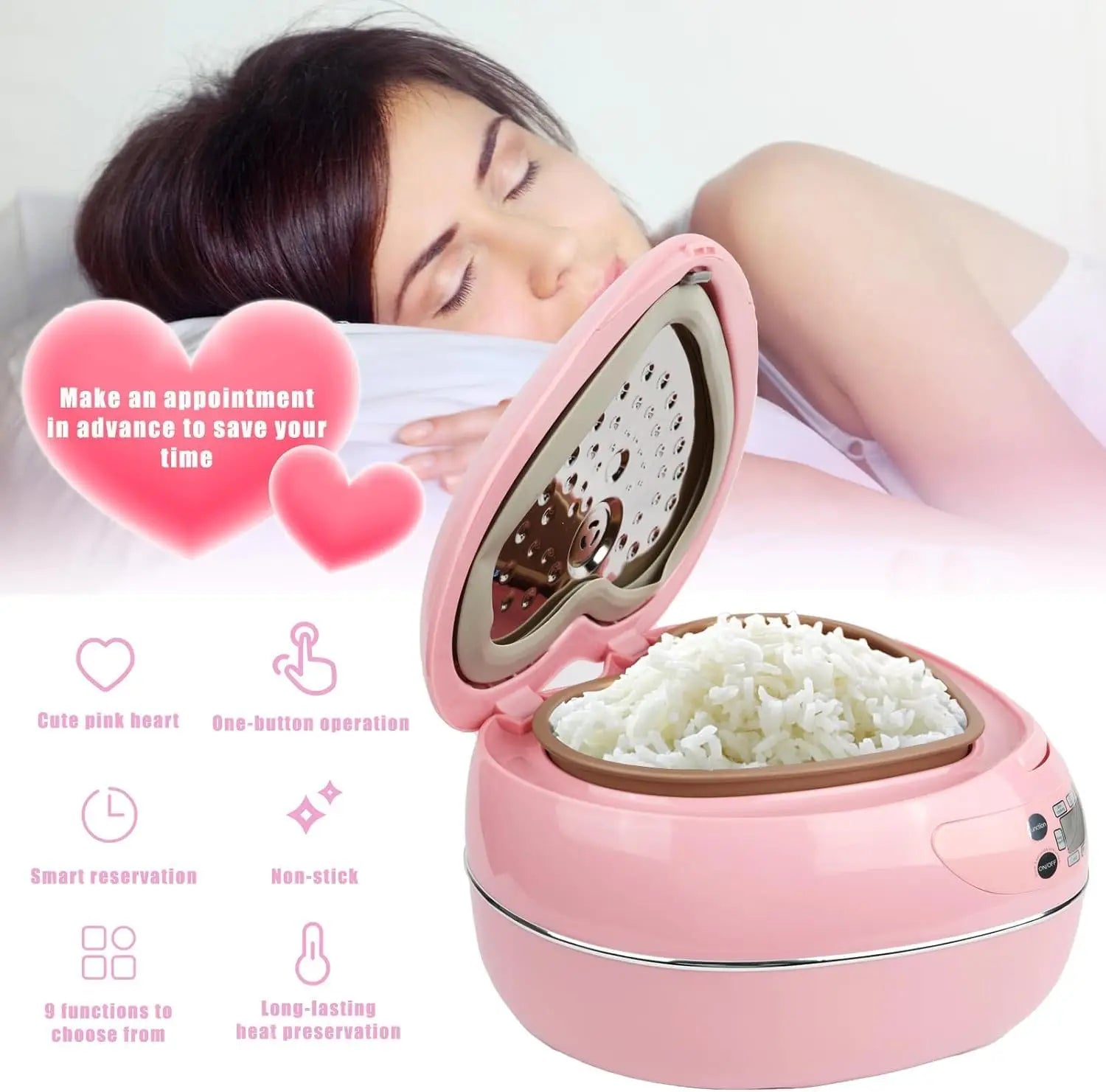 Pink Rice Cooker, Smart Rice Cooker 8 Cup With Delay Preset Timer And Auto Thermostat, Keep Food Warm