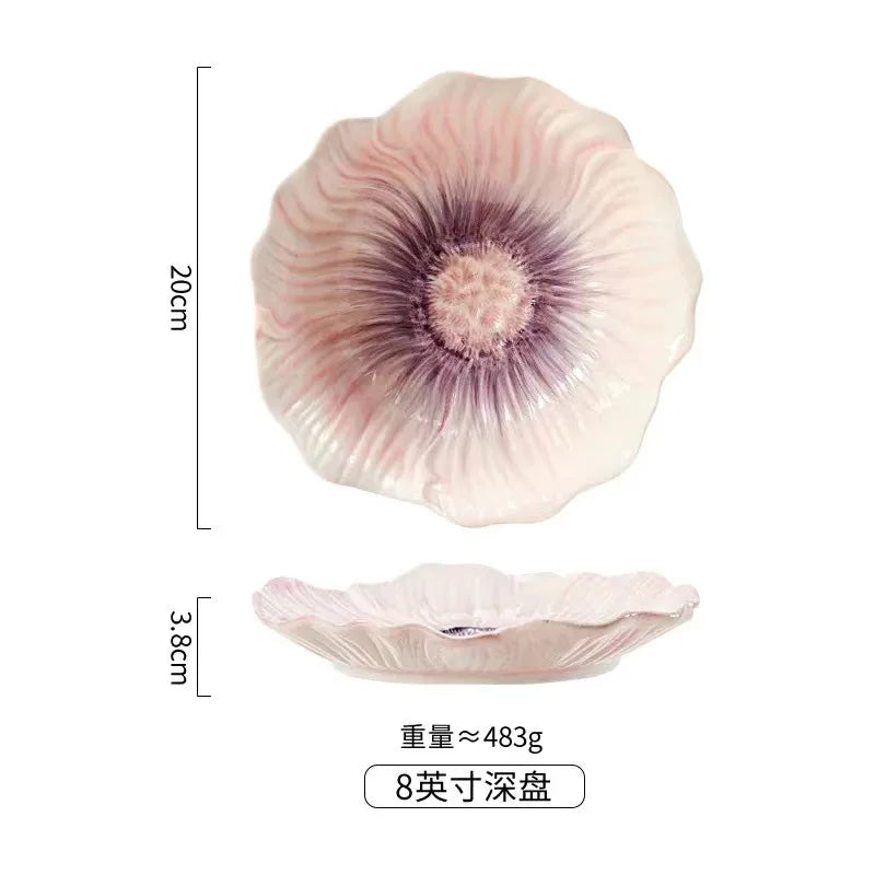 Ceramic Flower Serving Plate Cake Dessert Plate Flower Ceramic Bowl Tableware Set Dining Table