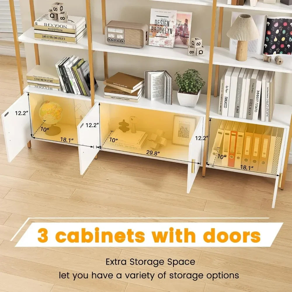 Triple Wide 5-Tier Large Arched Open Bookshelf, Etagere Bookcase with Display Shelf for Home Decor