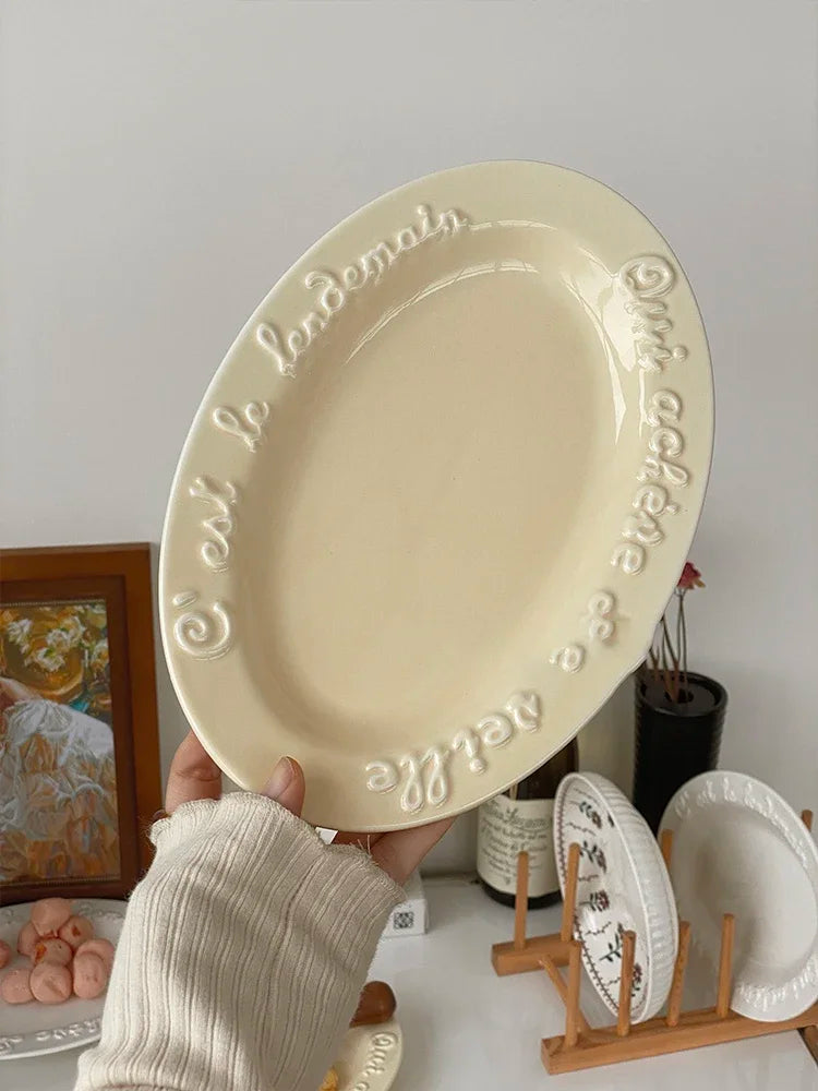 Ceramic Dessert Plate with Letter, Fruit Salad Plates, Afternoon Tea Cake Dishes
