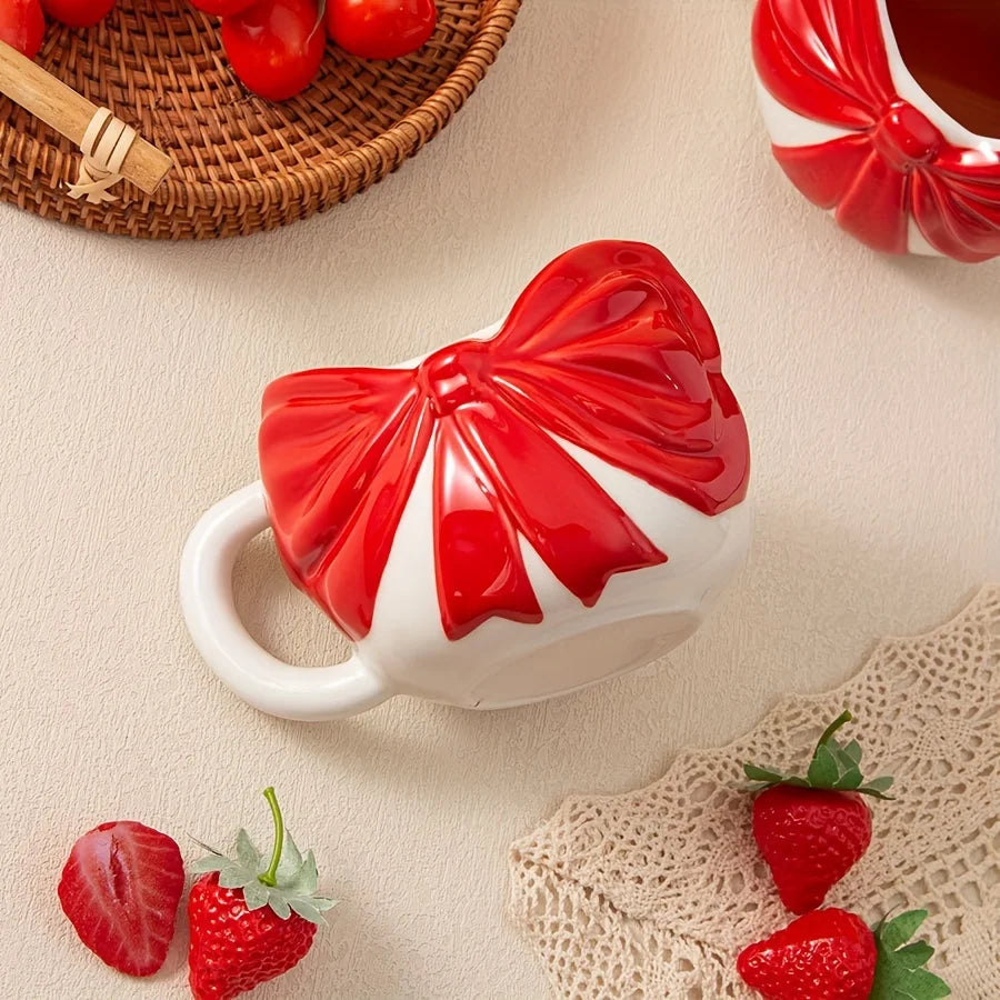 Ceramic Red Hand-painted Cute Bow Mug