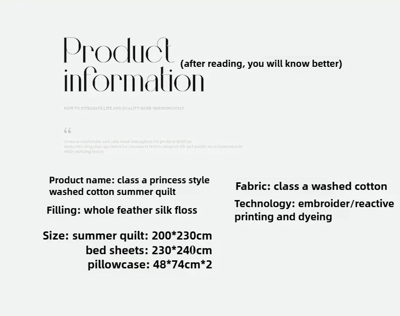 Super Soft Washed Cotton Three-Dimensional Flower Embroidered Summer Quilt Four-Piece Set